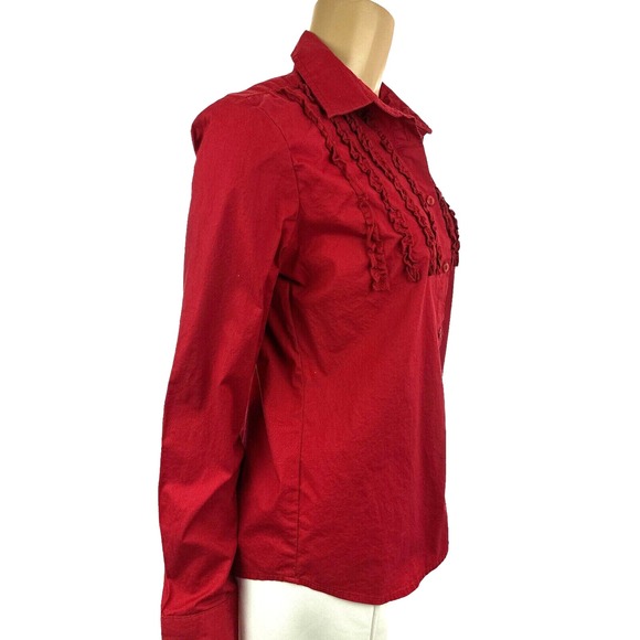 Austin Clothing Co Red Ruffled Blouse Sz M Long Sleeve Button Front Cotton/Spand - Picture 2 of 5